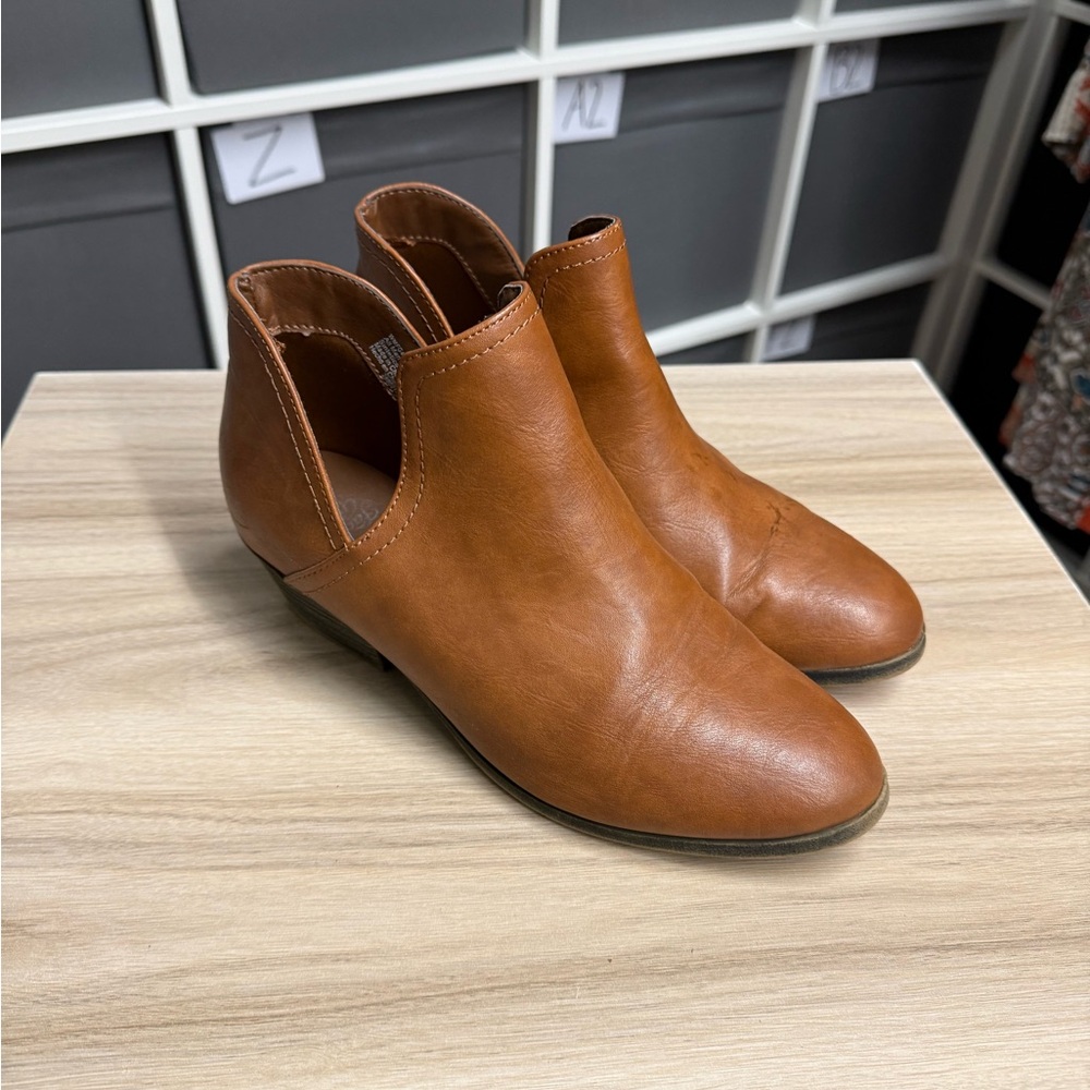 Faded Glory Vintage 90s Brown Leather Ankle Cutout Chelsea Boots Booties